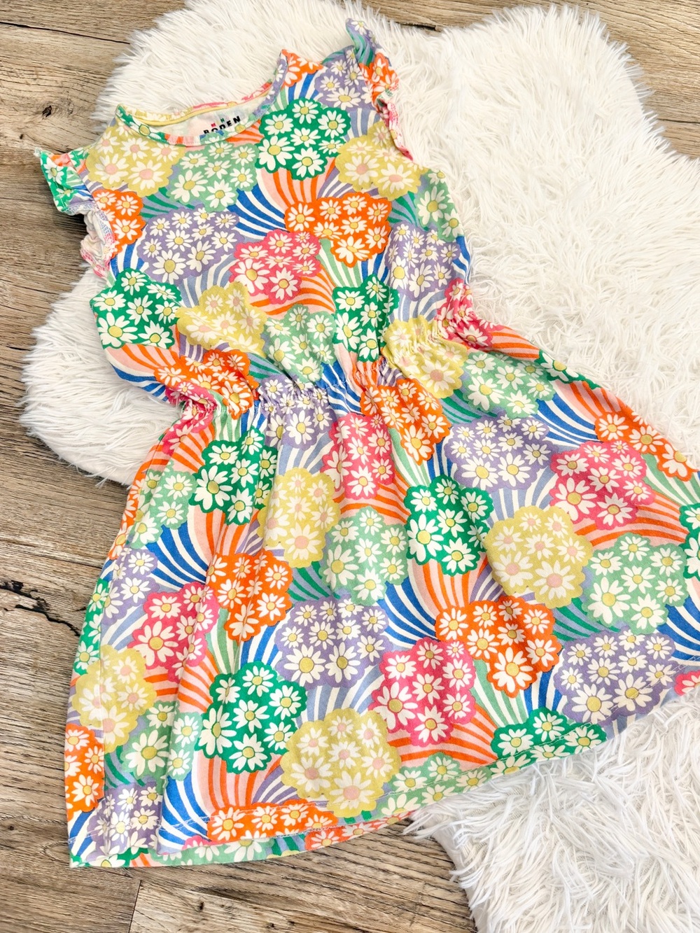 Mini Boden Girls Dress Floral Print Cotton 7 8 Rainbow